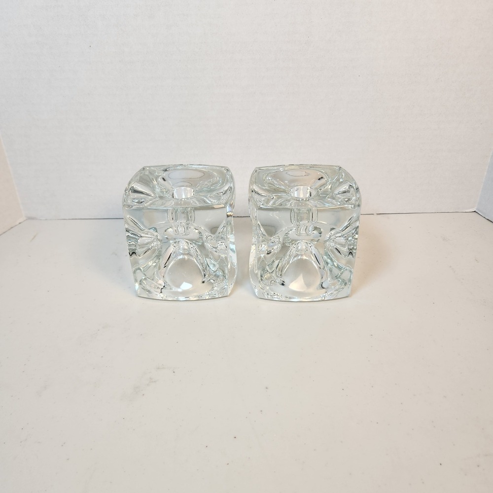 VTG Pair Peill & Putzler Ice Cube Candle Holders MCM Block Taper Tealight Votive